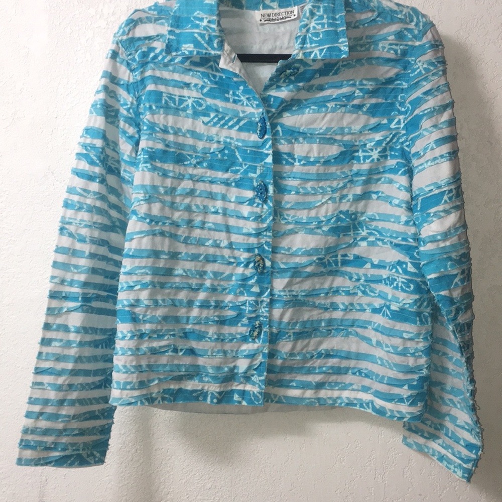new directions Women's Aqua Striped Button-Up Jacket